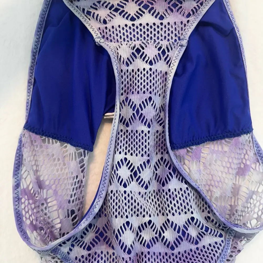 BECCA by Rebecca Up‎ In The Clouds One Piece Swimsuit Size M Purple Blue Mesh